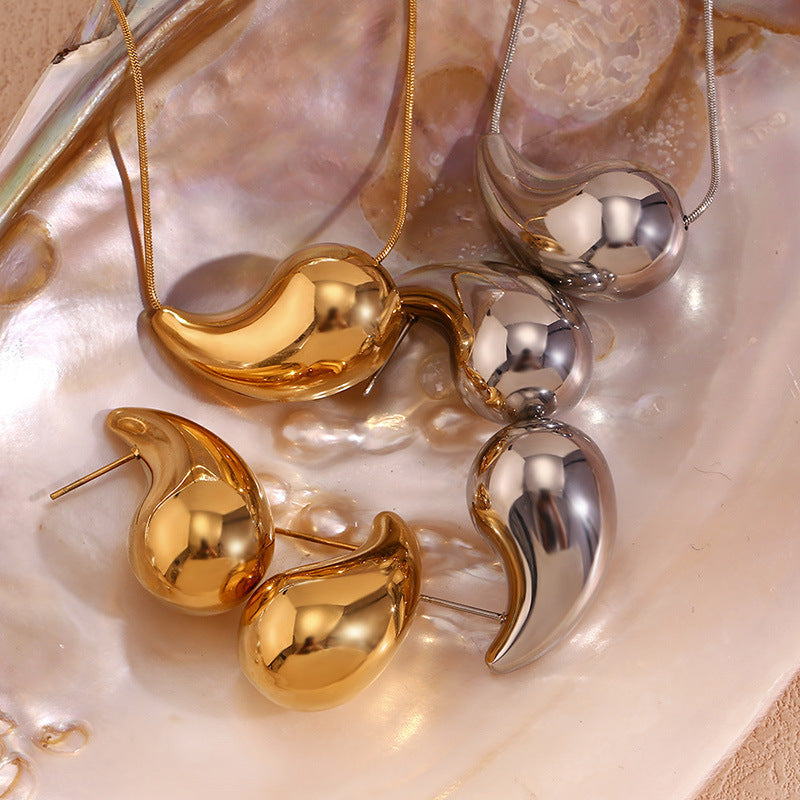 Wholesale 18K Gold Plated Stainless Steel Hollow Water Drop Necklace